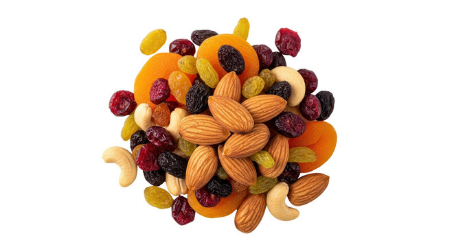 Dried fruits and nuts mixed for healthy snack isolated PNG with Transparent Background - Powered by Adobe