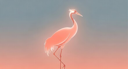 Obraz premium Stylized illustration of a glowing wading bird against a soft, muted background