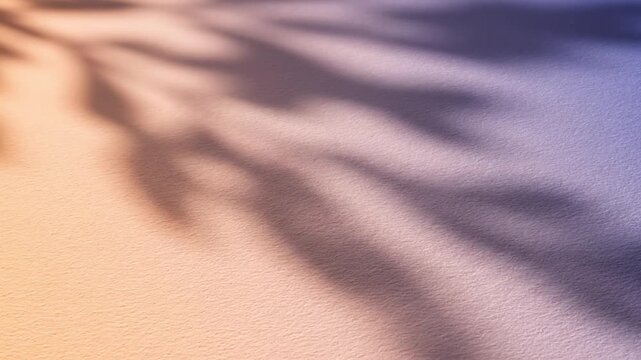 Abstract textured background with palm leaf shadows casting soft gradients of orange and purple