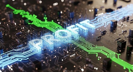 Conceptual visualization of digital profit and financial gain in a high-tech, interconnected business landscape, highlighting data flow and technological advancement for economic prosperity