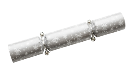 Silver Christmas cracker with snowflake pattern isolated PNG with Transparent Background