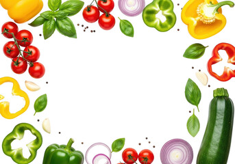 Fresh Vegetables and Herbs Frame on Transparent Background