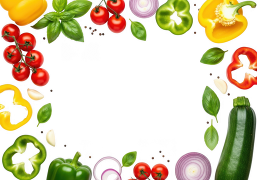Fresh Vegetables and Herbs Frame on Transparent Background
