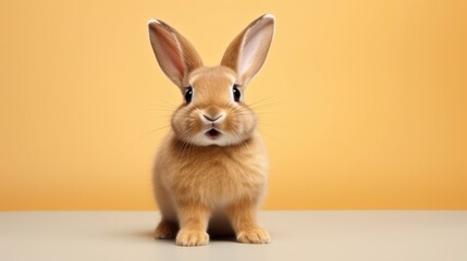 Obraz premium cute animal pet rabbit or bunny brown color smiling and laughing isolated with copy space for easter background, rabbit, animal, pet, cute, fur, ear, mammal, background, celebration, generate by AI