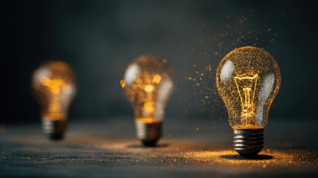 Great idea concept, Idea, innovation and inspiration, creativity with light bulbs that shine glitter on table, new ideas with innovative technology and creativity, business, education, technology