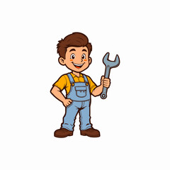 Illustration of a Plumber carrying a wrench for a logo or mascot design