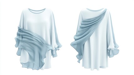 Front and back view, long sleeve blouse mockup in a white background