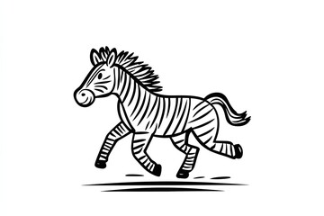 Obraz premium Zebra running on white background. Hand drawn illustration in cartoon style.