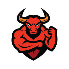angry bull with a red hat