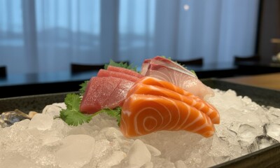 Fresh sushi assortment on ice