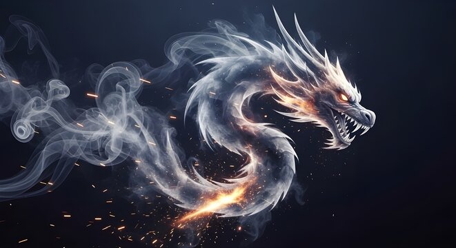 Ethereal swirling smoke forming soft abstract motion with flowing light trails in dark atmosphere