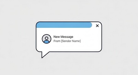 Digital notification window displays incoming communication alert centrally on a muted background