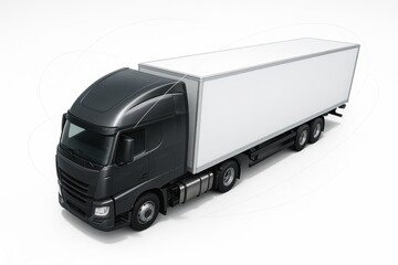 Premium delivery semi trailer truck in metallic cab top view on clean white background modern freight transport concept for logistics company branding highway shipping and fleet design