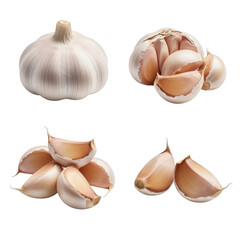 Garlic Bulbs And Cloves Collection Aromatic Flavoring Food Ingredient Cooking Culinary Seasoning Spice Herb Isolated Close Up