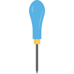 Light Blue Awl Tool with Yellow Collar and Gray Metal Shaft Isolated on White Background Simple Design Clean Lines No Text