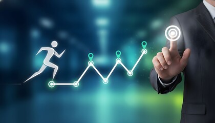Business growth concept with running man and rising graph.