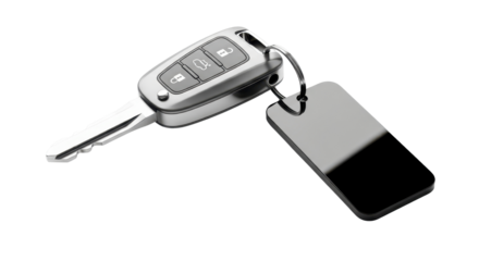Modern Car Key Fob and Silver Key Chain Tag Mockup isolated PNG with Transparent Background
