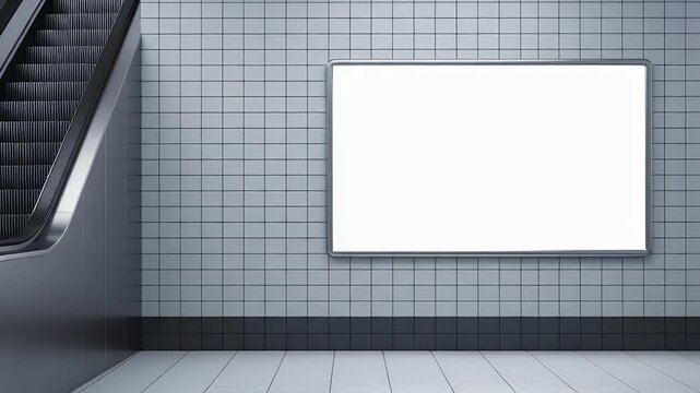 Dynamic escalator with blank billboard for your message in modern subway station video creates visual impact and engagement
