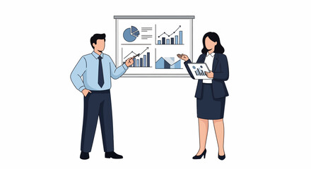 Fototapeta premium Business professionals presenting data analysis on a whiteboard.