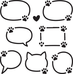 Cute hand drawn speech bubbles and cat face with paw prints