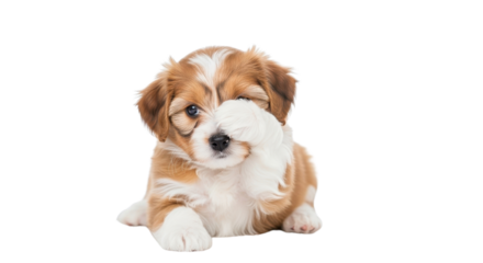 Cute puppy covering his face with paw isolated PNG with Transparent Background