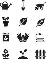 Gardening icons set black and white vector illustration