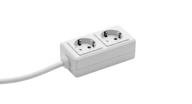 Double electrical outlet with power cord isolated PNG with Transparent Background