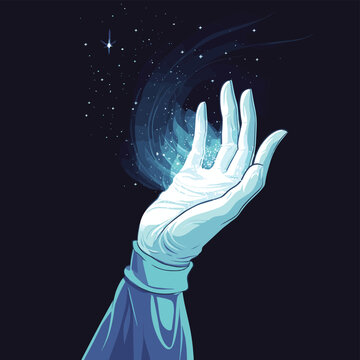White glove hand conjuring something mysterious  , vector style simple color