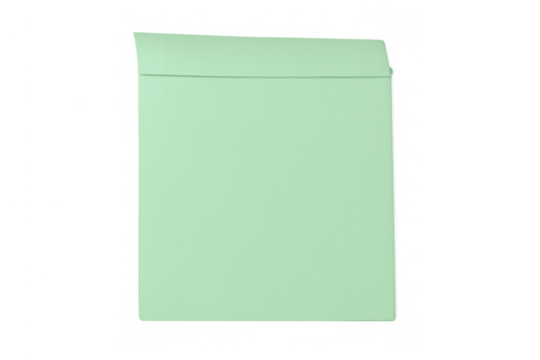 Green mail envelope with an open flap, communicating business documents or personal messages, transparent background