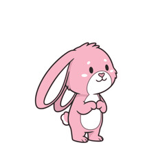 Fototapeta premium Cute Pink Bunny Cartoon with Floppy Ears – Simple Line Art Character in Soft Colors