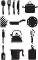 Collection of kitchen utensils and cookware silhouettes