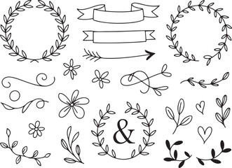 Hand drawn floral elements and wreaths for design