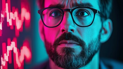 Declining Global Sales, Futuristic Businessman Concerned About Declining Global Sales Trends in Data