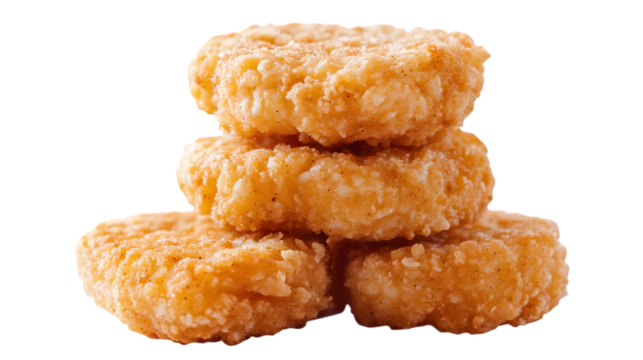 Delicious stack of three crispy golden brown hash brown patties, a classic breakfast side dish, perfect for a morning meal, isolated on transparent background