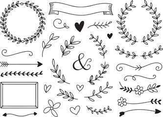 Hand drawn decorative floral elements and ornaments for design