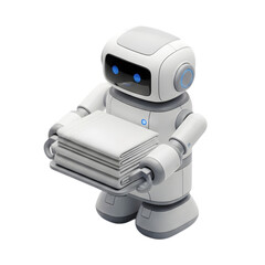 A cute friendly service robot carrying folded laundry efficiently