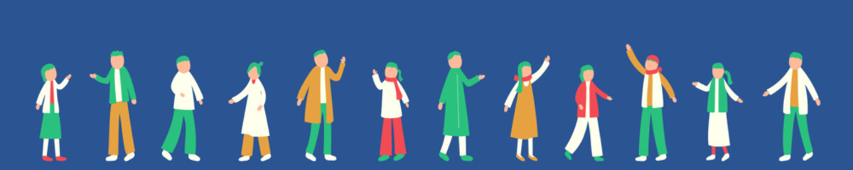 冬を過ごす人々のイラストセット