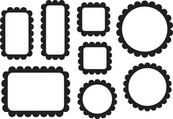 Collection of decorative scalloped edge frames and borders on white background