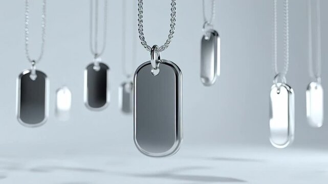 Shiny Silver Dog Tags on Chains - A Minimalist Display.
