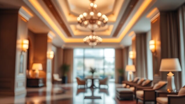 guest. Elegant hotel interior with warm ambient lighting and a soft atmospheric blur effect. real-estate listings.