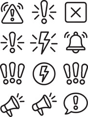 Collection of warning and alert icons for notifications and alerts