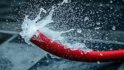 oligarchy. An out-of-control fire hose writhing wildly, spraying water in all directions. mobility guides, transit brochures, designed for transport & logistics marketing, used by interior designers.