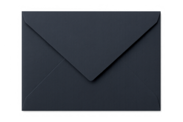 Dark gray sealed envelope showing the back flap closed on a transparent background, symbolizing communication and messaging