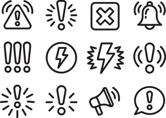 Collection of warning and alert icons for notifications and danger