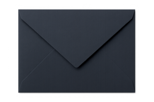 Dark gray sealed envelope showing the back flap closed on a transparent background, symbolizing communication and messaging - Powered by Adobe