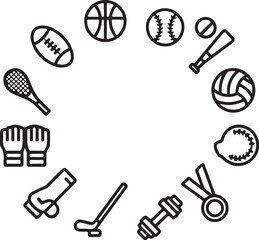Circular arrangement of various sports equipment and icons