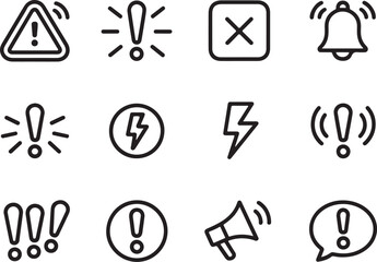 Collection of warning and alert icons in a simple line art style