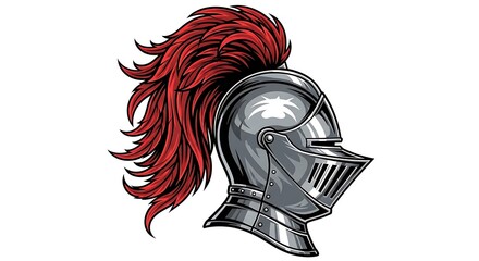 Medieval Knight Helmet with Red Plume.