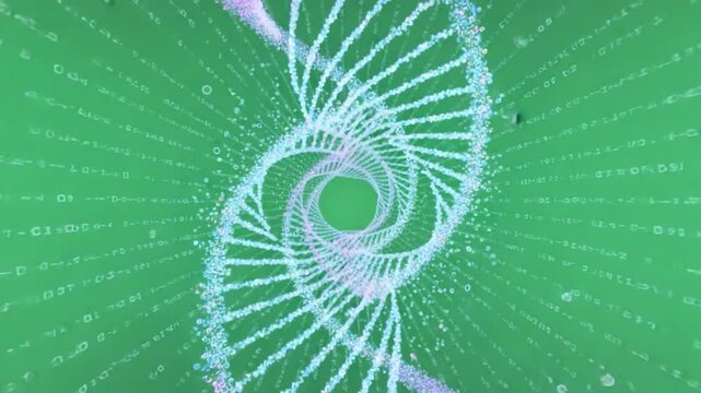 DNA Helix in the Digital World: A captivating visualization of the DNA helix, rendered with luminescent precision against a vibrant digital background.