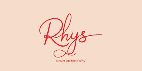 Elegant serif typography featuring the name “Rhys”, designed with refined details and timeless aesthetics. Perfect for luxury branding, high-end logos, fashion identity, premium packaging © Danchai